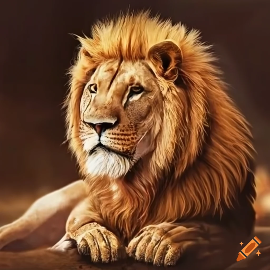 Lion with a cigar overlooking his kingdom with his subjects