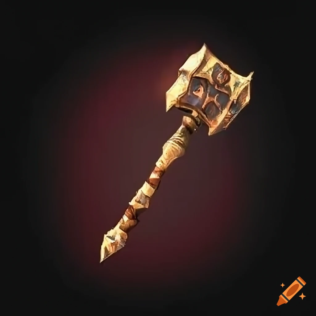 Powerful battle-worn hammer emitting divine heat and energy