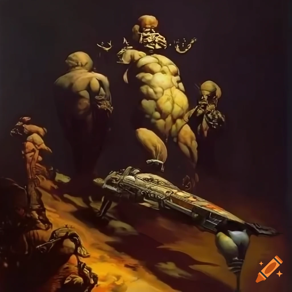Frank Frazetta's painting of a supersonic spaceship in a sci-fi setting