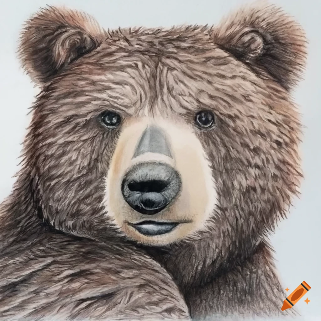 Detailed pencil drawing of a cuddly brown bear for nursery art