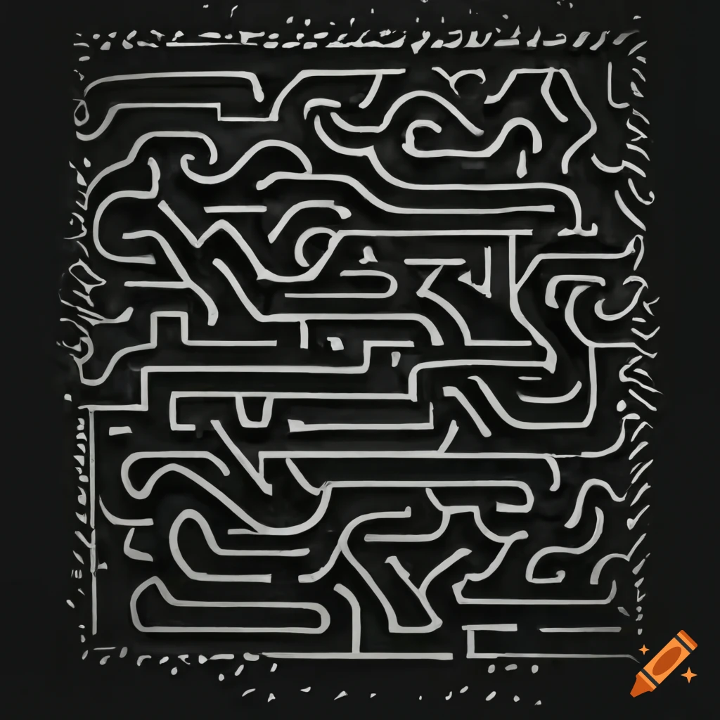 Black and white hedge maze with yellow letters spelling 'fantastique'