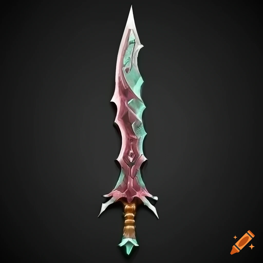 Mythic poison scimitar weapon with vertical symmetry on black background