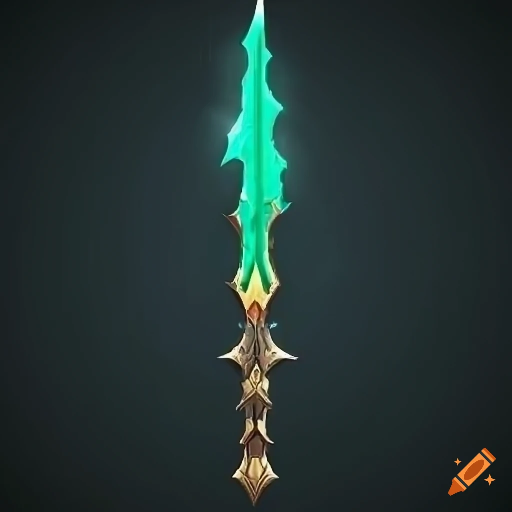 Mythical elite poison scimitar weapon with vertical symmetry on black background