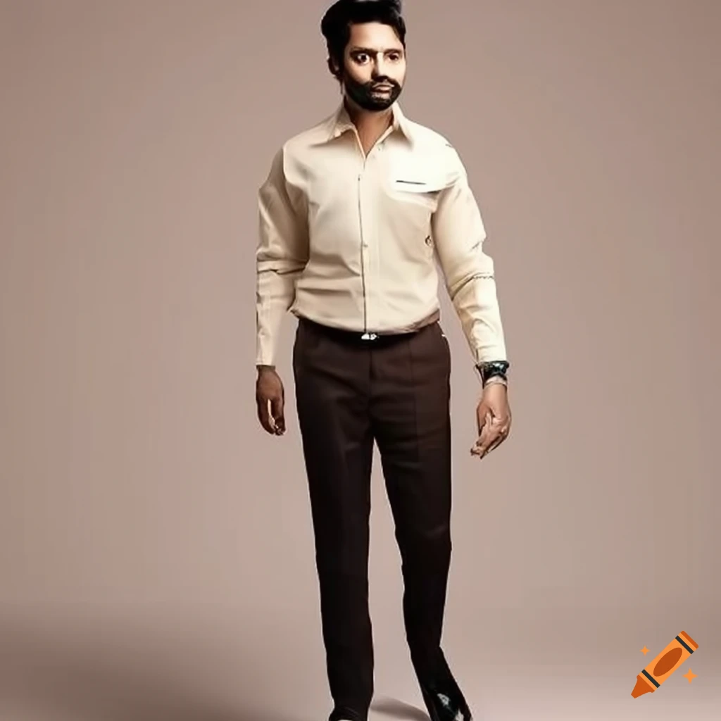 Indian office uniform for men with light cream shirt and brown pants