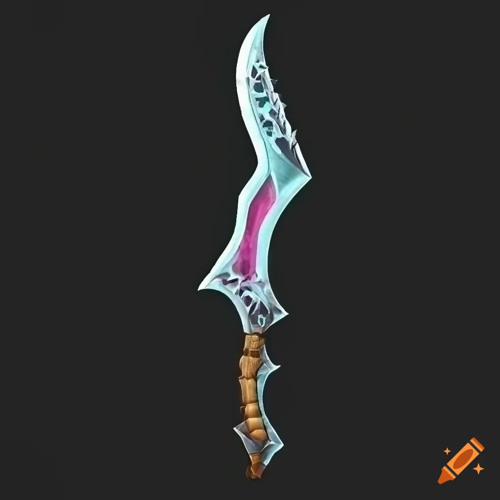 Mythic elite poison scimitar weapon with vertical symmetry on a black background