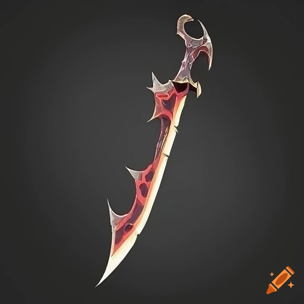 Mythic elite poison scimitar weapon with vertical symmetry on black background