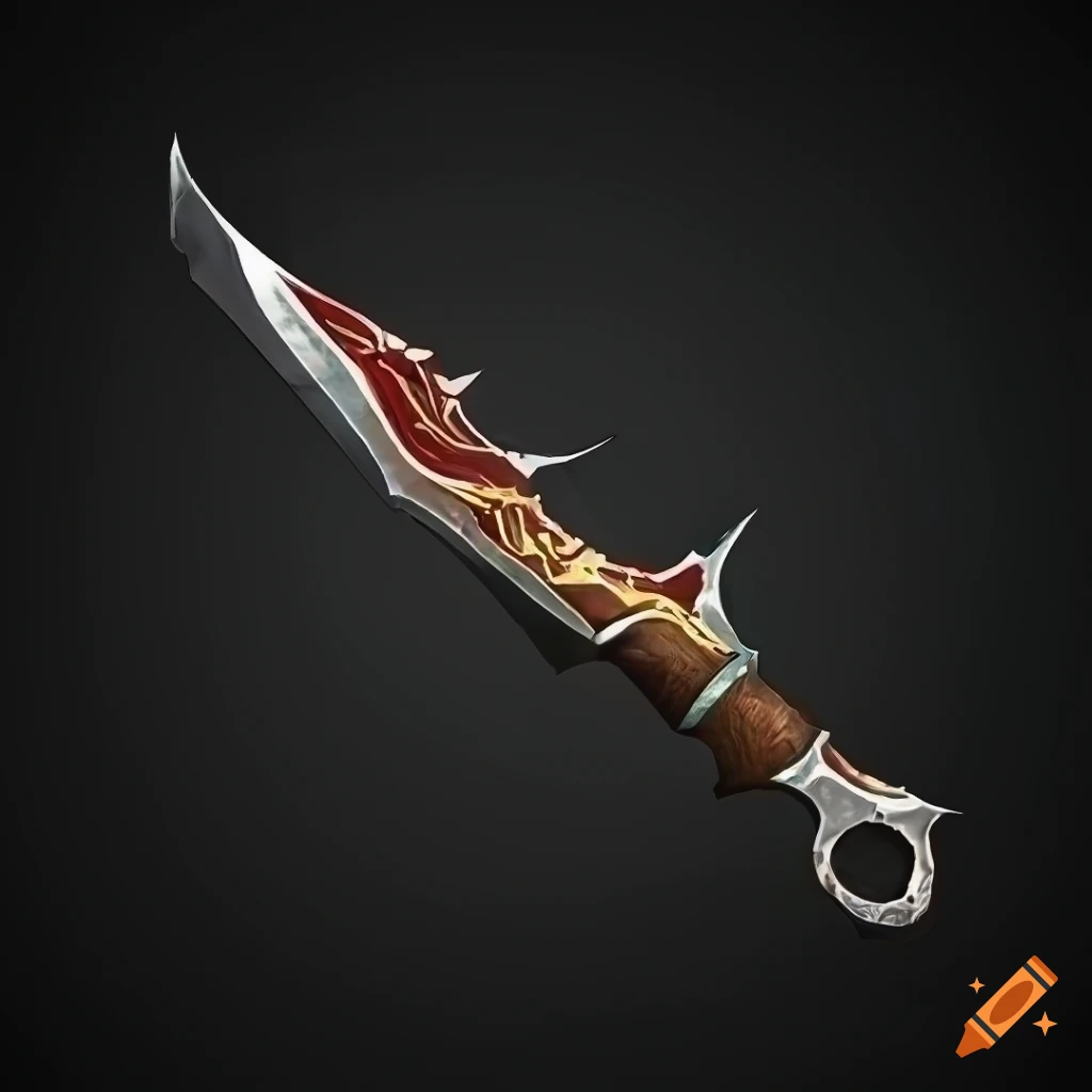 Mythic elite poison scimitar weapon with vertical symmetry on black background