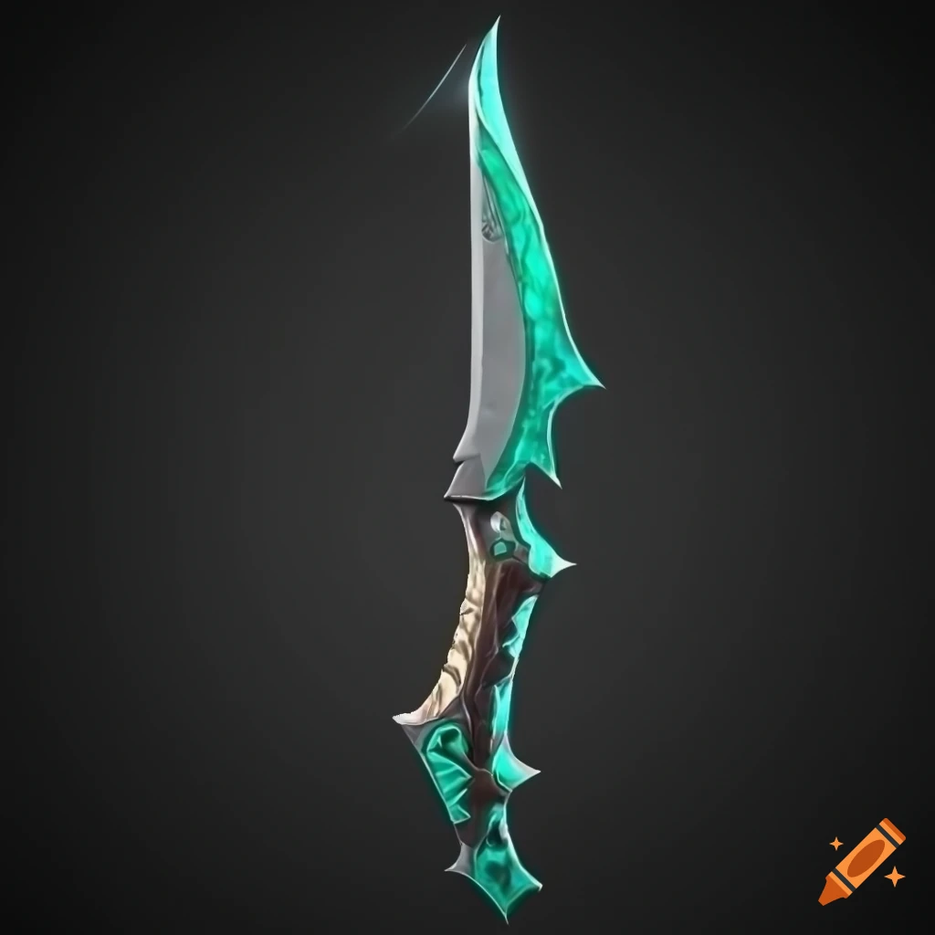 Mythic poison scimitar weapon with vertical symmetry on black background