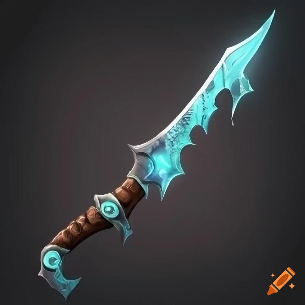 Mythic elite poison straight scimitar weapon with vertical symmetry on black background