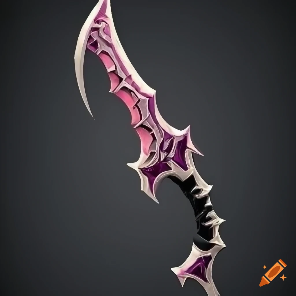 Mythic elite poison scimitar weapon with vertical symmetry on black background