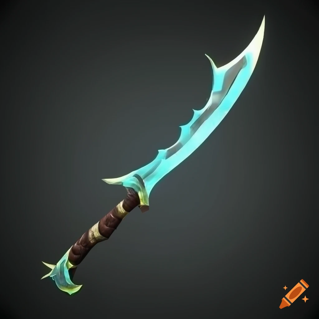 Mythic elite poison scimitar weapon with vertical symmetry on a black background