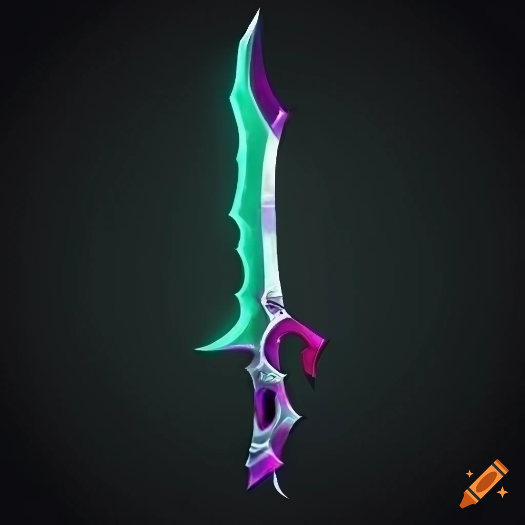 Mythic elite poison scimitar weapon with vertical symmetry on black background