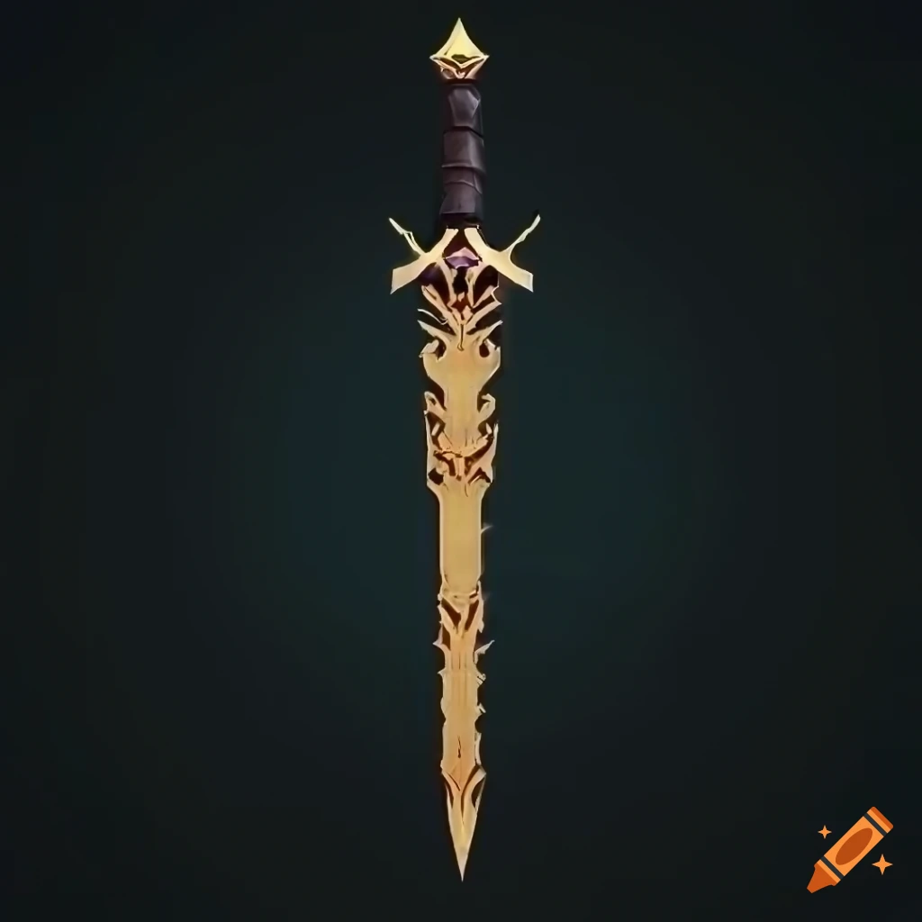 Mythic straight elite sword with vertical symmetry on a black background