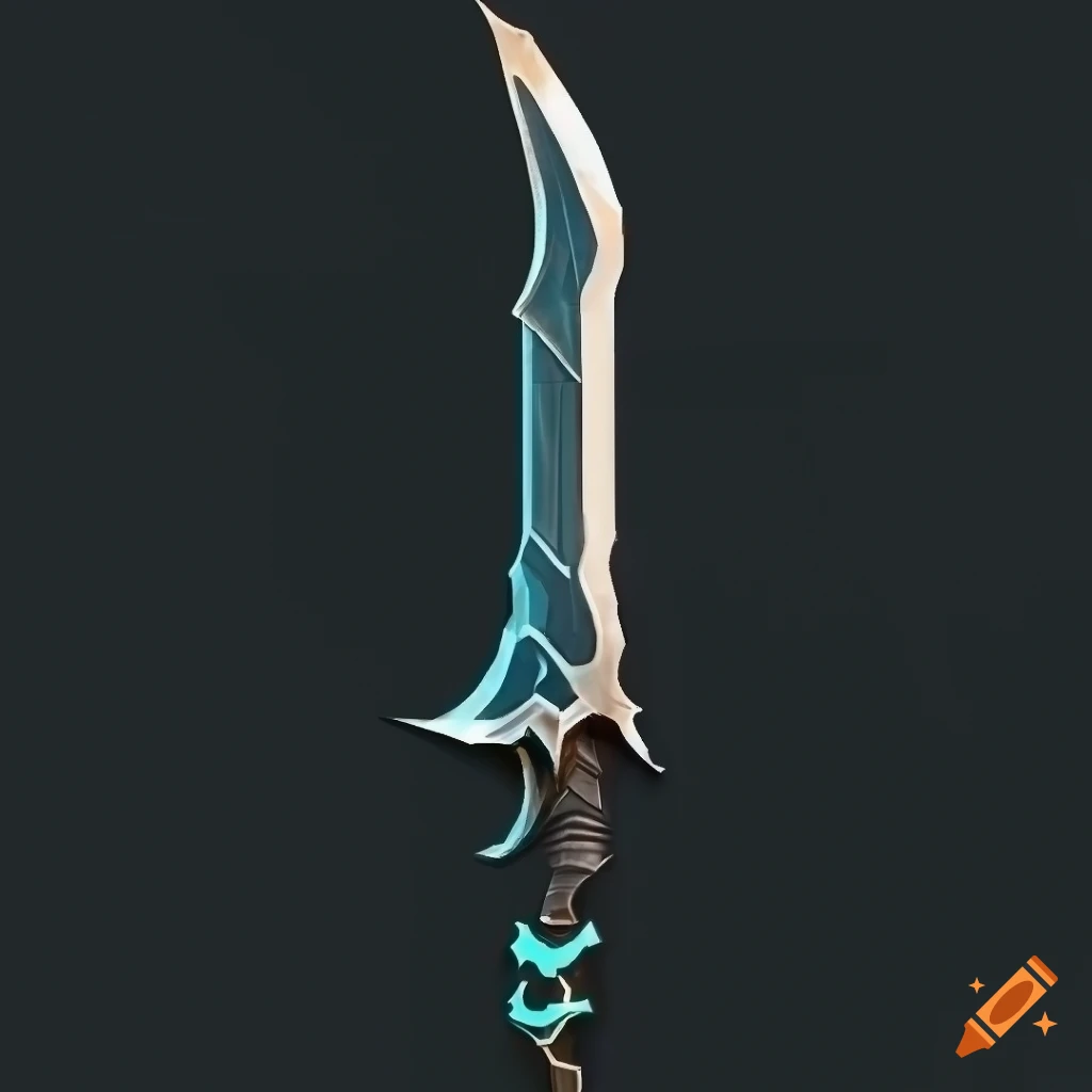 Mythic elite magic scimitar weapon with vertical symmetry on black background