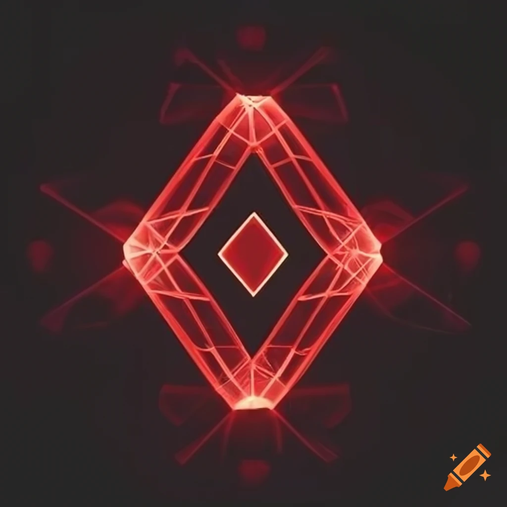 Geometric symbol with black rhombus and glowing red orb