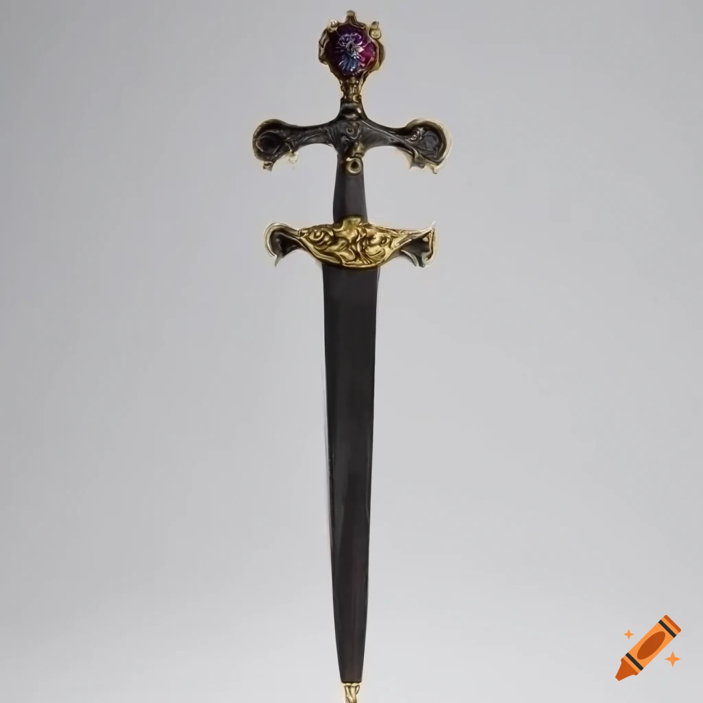 Black-bladed sword with a golden cross hilt adorned with jewels