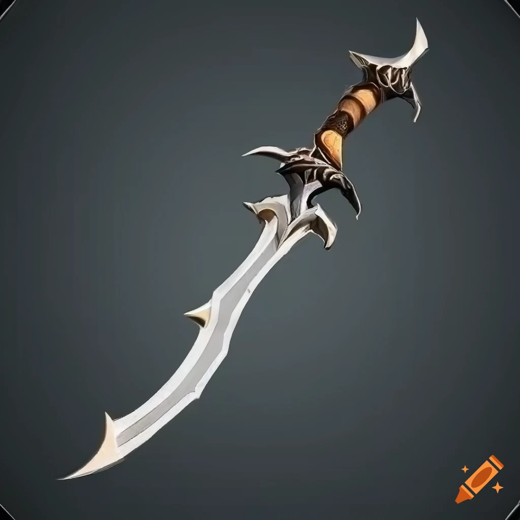 Mythic straight elite scimitar weapon with geometric design on black background