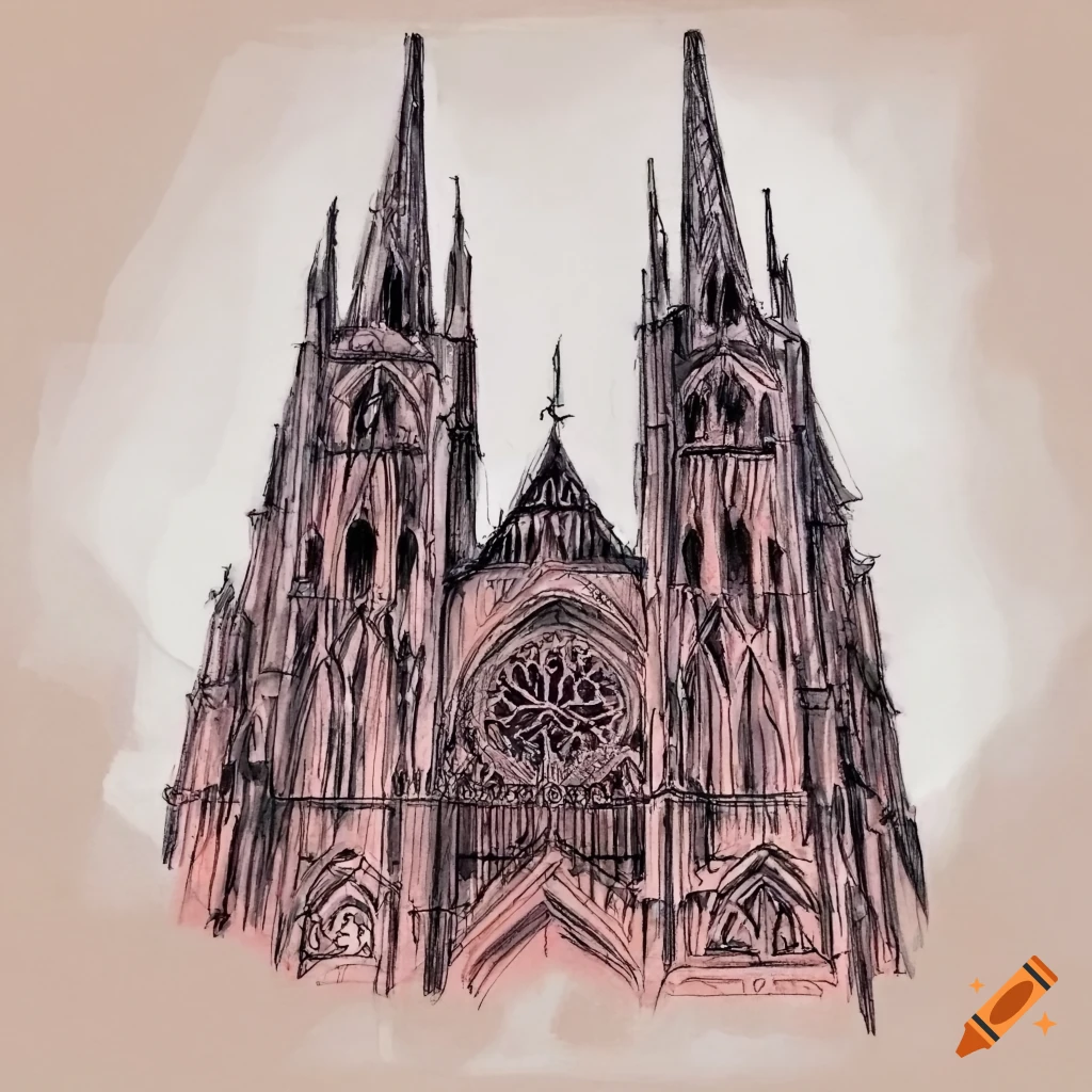 Intricately designed gothic cathedral in rough sketch style