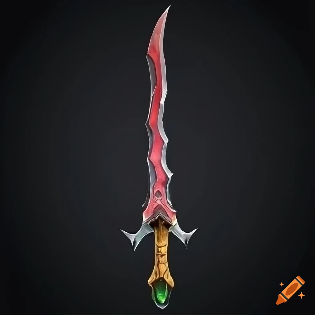 Mythic poison scimitar weapon with vertical symmetry on a black background