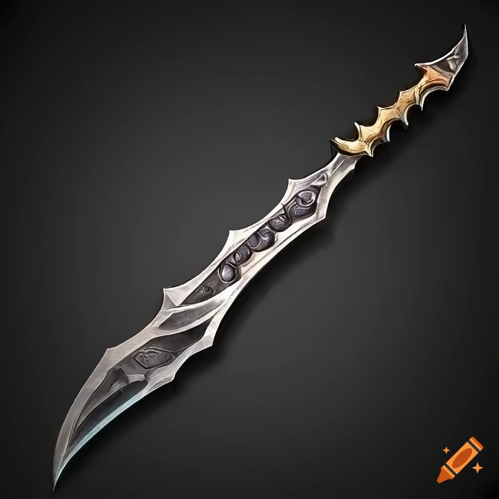 Mythic straight elite scimitar weapon with vertical symmetry on a black background