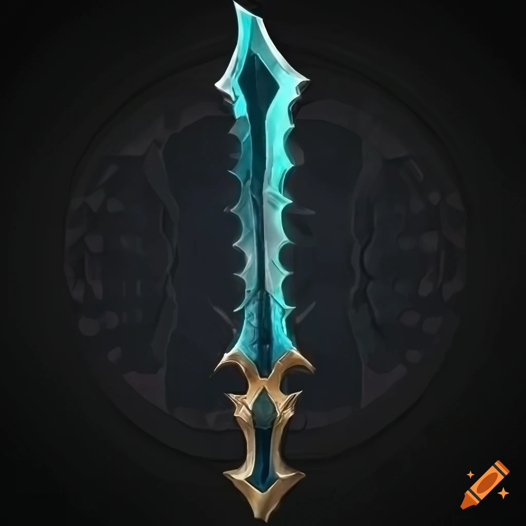 Mythic elite sword weapon with vertical symmetry on black background