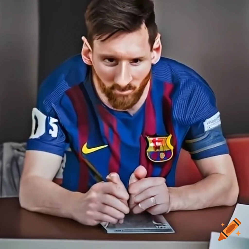 Lionel Messi at the desk