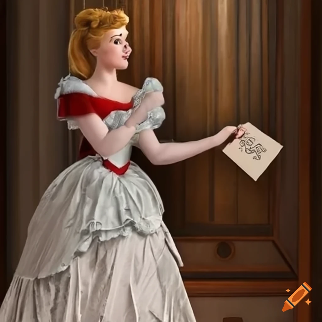 Postman delivering letter to Cinderella in a tattered dress