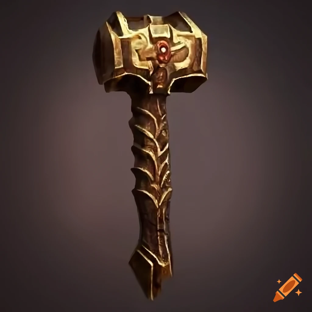 Divine hammer emitting heat and energy, with red jewel accent