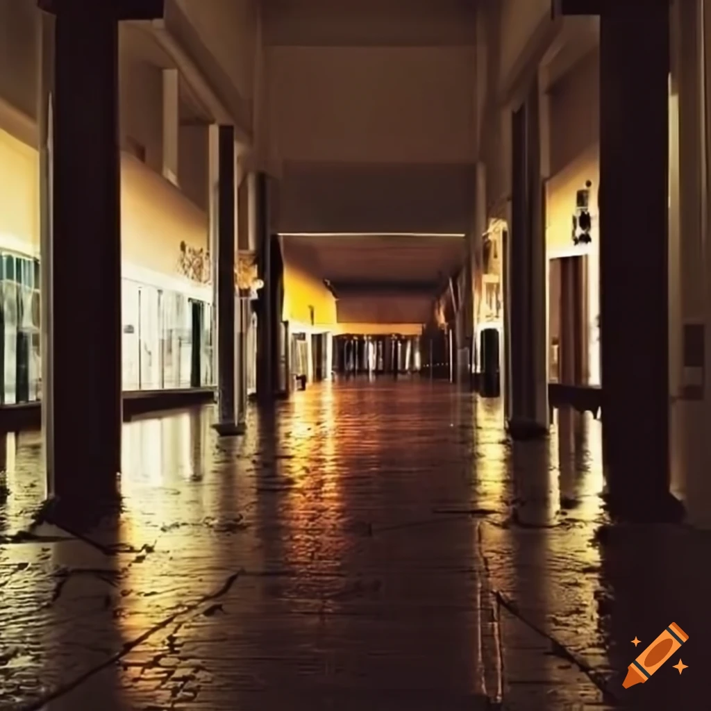 Empty commons area in a shopping center with no people