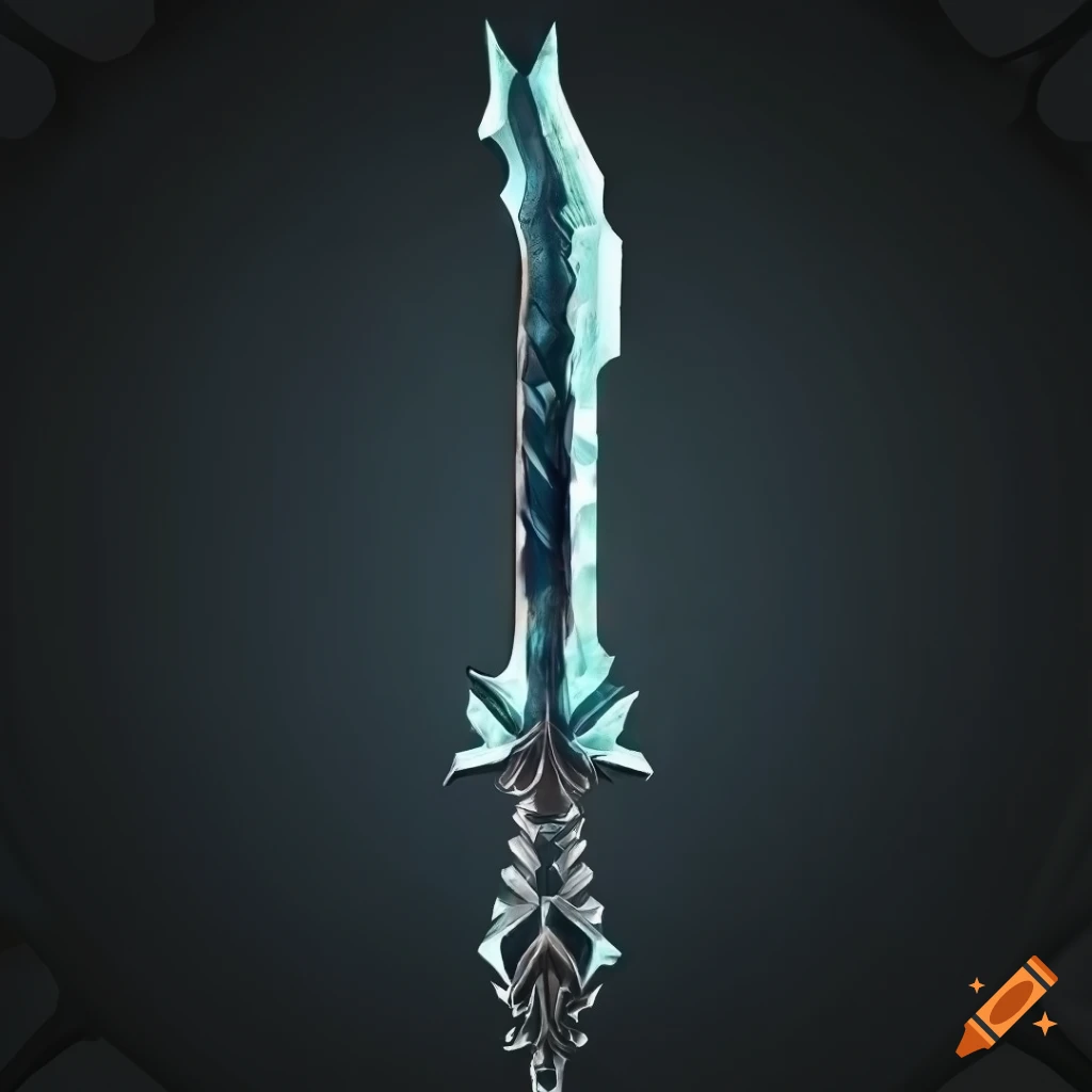 Mythic straight elite sword with vertical symmetry on a black background