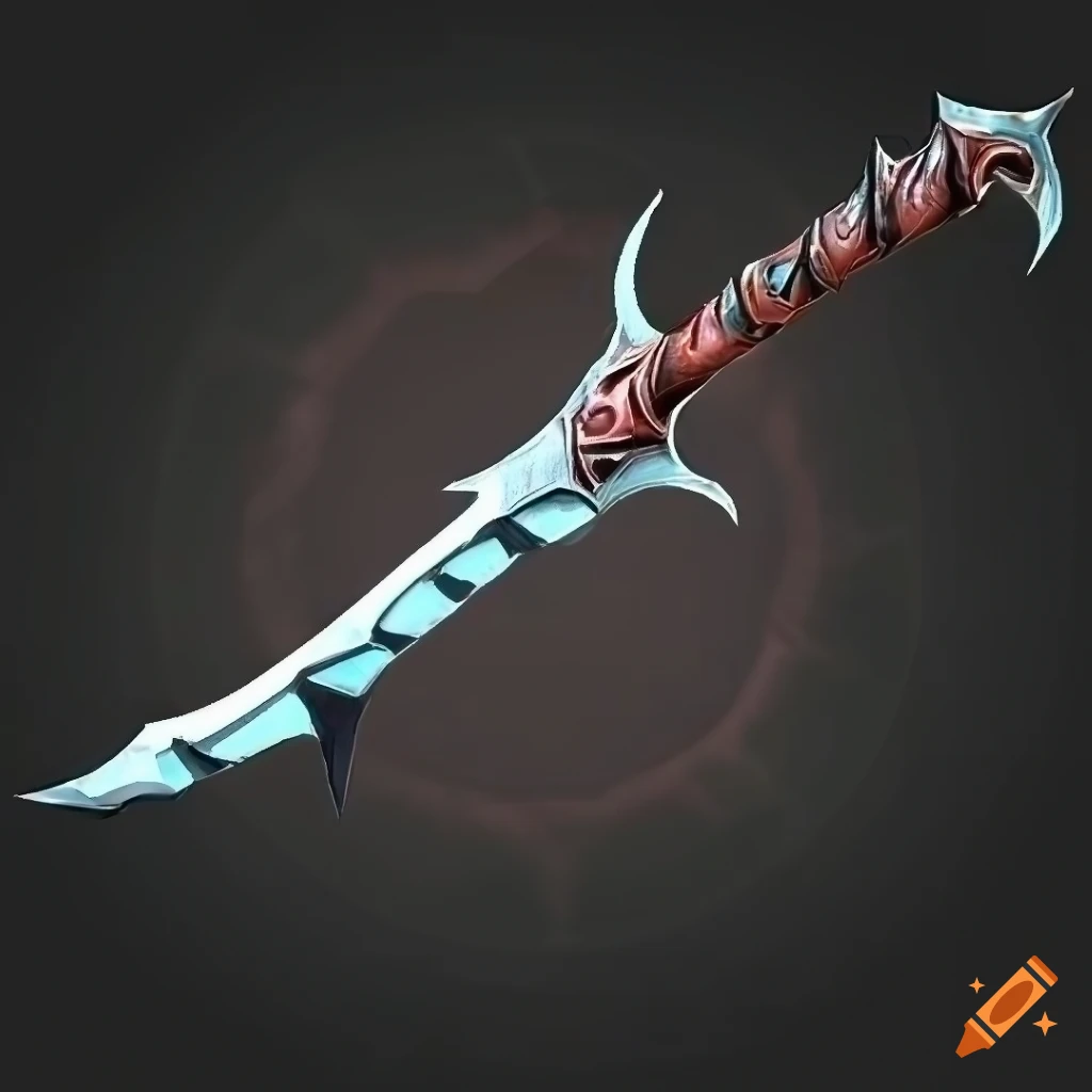 Mythic elite poison scimitar weapon with vertical symmetry on black background
