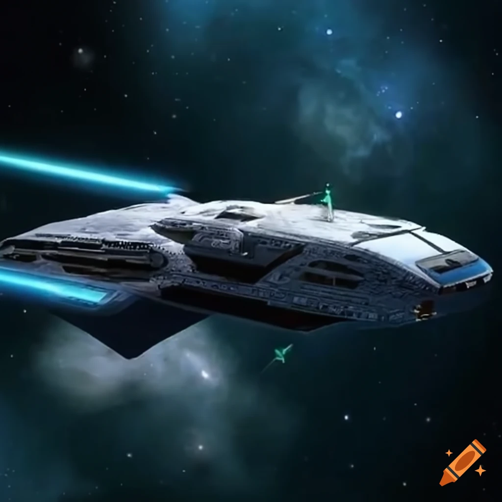 Shuttlecraft similar to Star Trek flying towards the camera