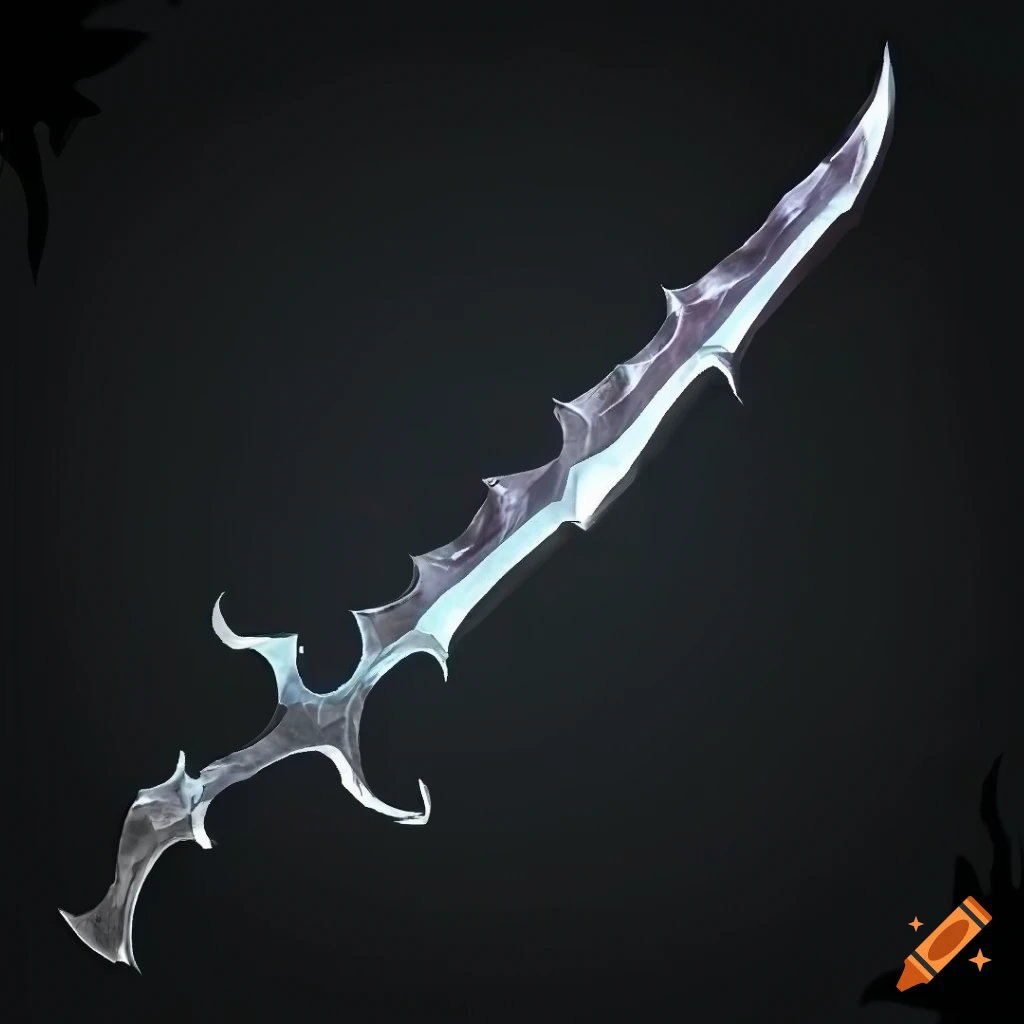 Mythic poison scimitar weapon with vertical symmetry on a black background