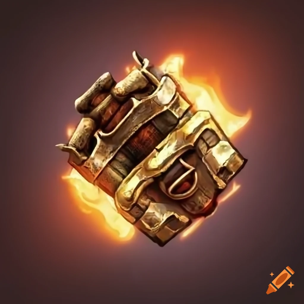 Powerful battle-worn hammer emitting divine heat and energy in bronze and gold tones
