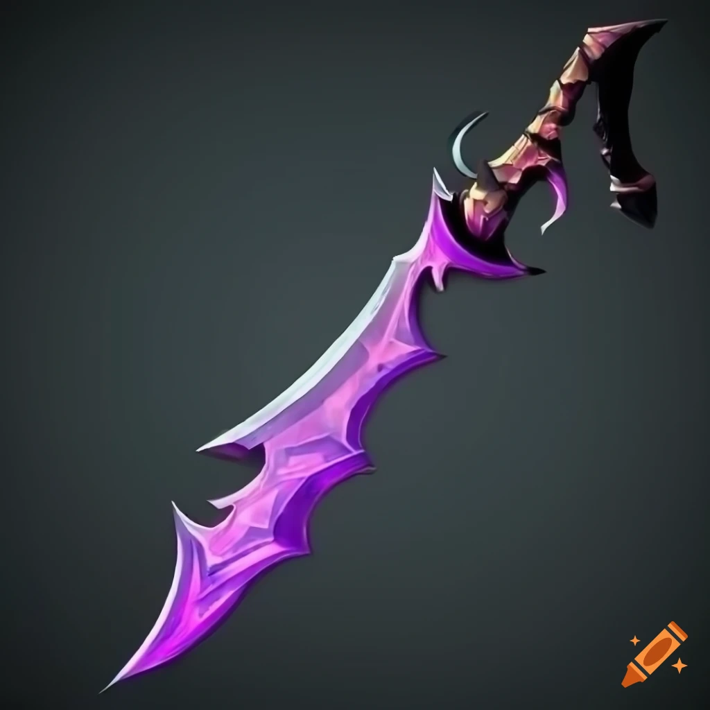 Mythic elite poison scimitar weapon with vertical symmetry on black background