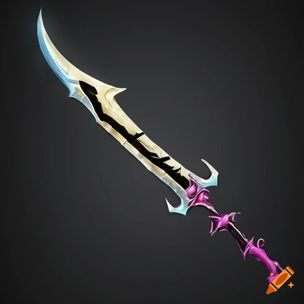 Mythic elite poison scimitar weapon with vertical symmetry on a black background