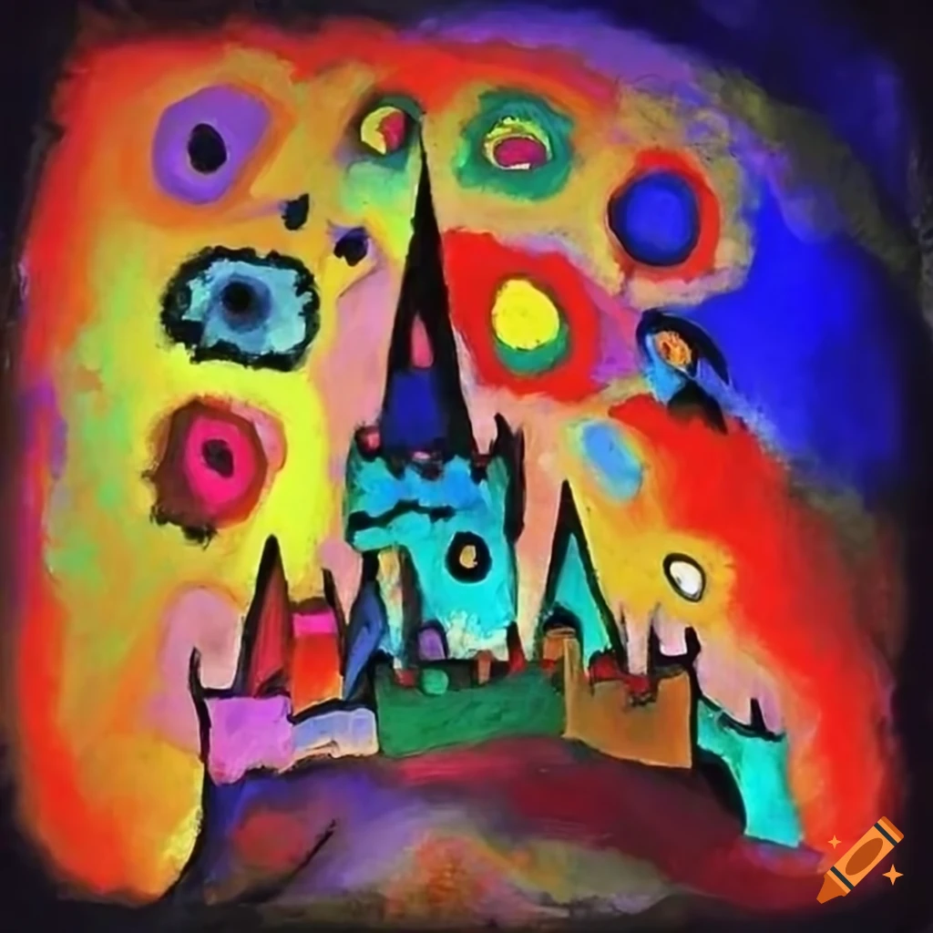 Colorful painting of a fairy tale castle by Kandinsky and Appel