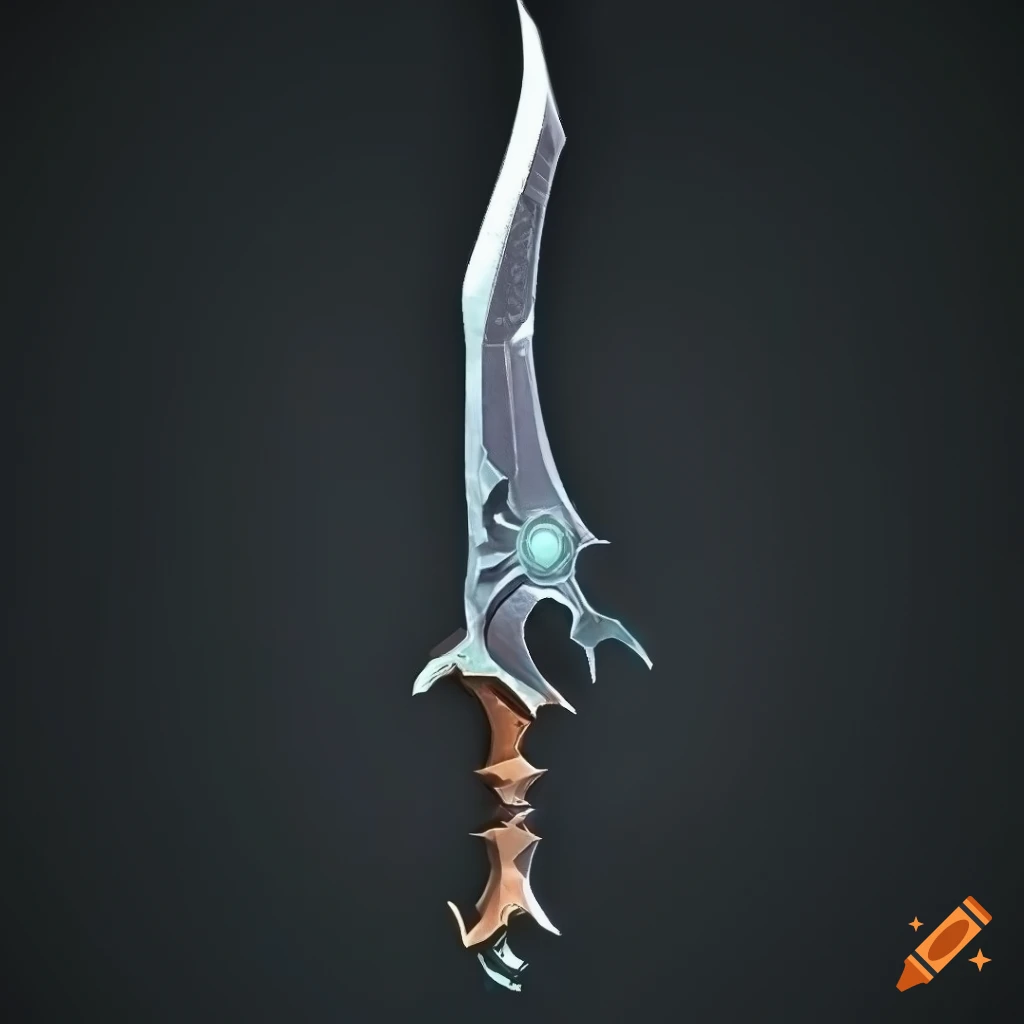 Mythic elite scimitar weapon with vertical symmetry on black background