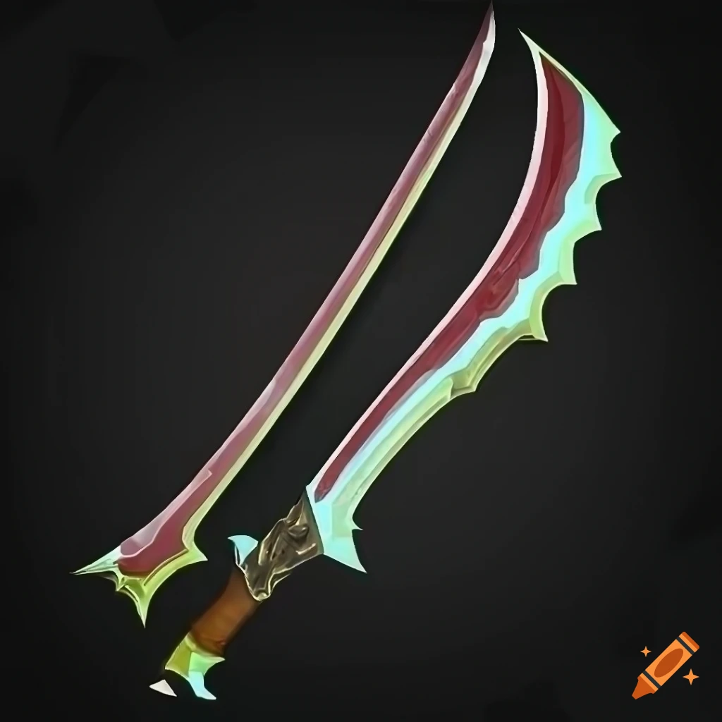 Mythic straight elite poison scimitar weapon with vertical symmetry on black background