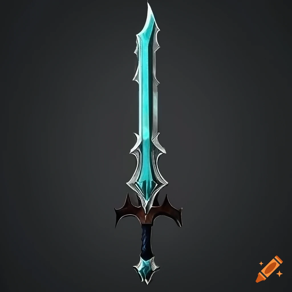 Mythic elite sword with vertical symmetry on black background, geometric design