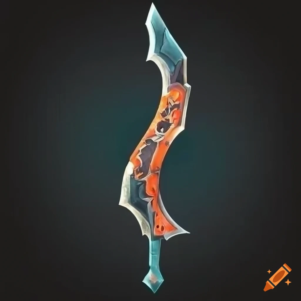 Mythic elite poison scimitar weapon with vertical symmetry on black background