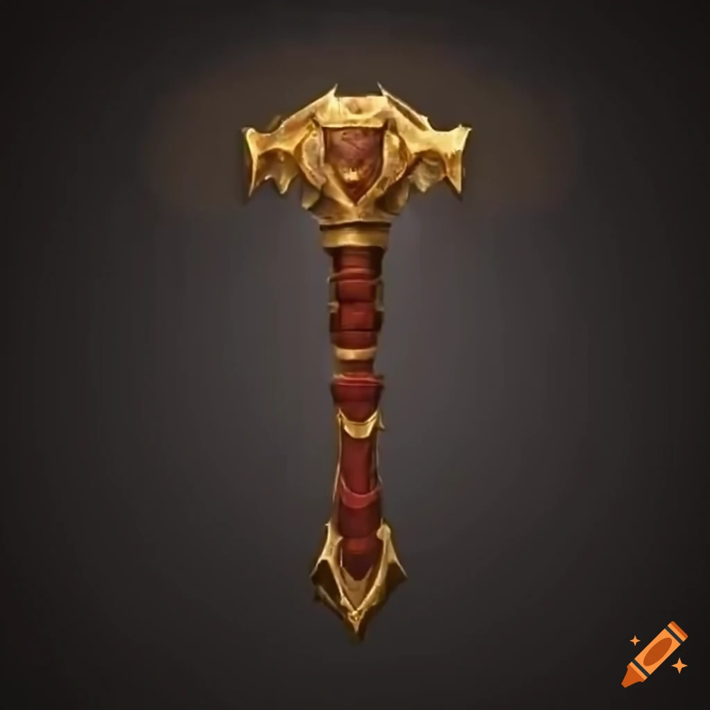 Powerful battle-worn hammer emitting divine heat and energy