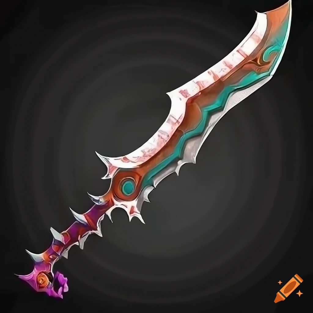 Mythic elite poison scimitar weapon with vertical symmetry on black background