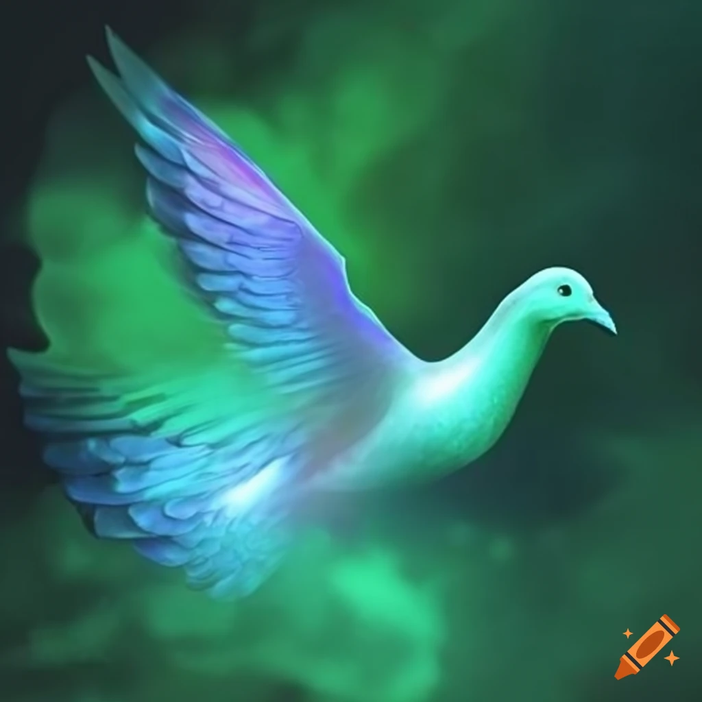 Mythical green glowing translucent spectral dove