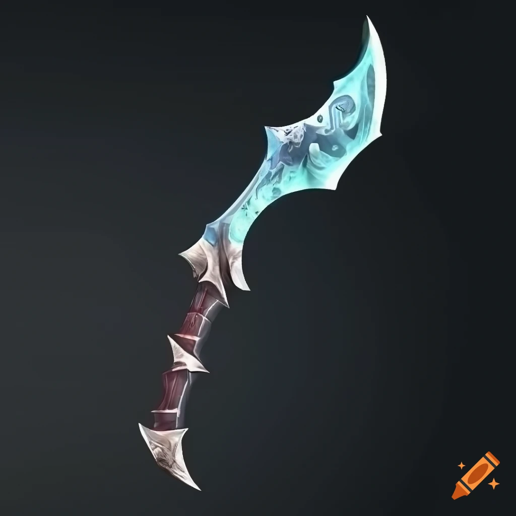 Mythic elite poison scimitar weapon with vertical symmetry on black background