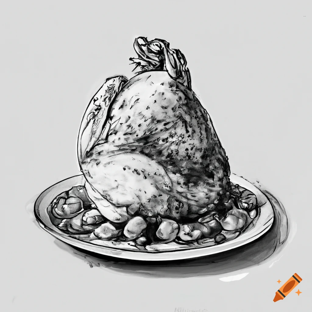 Chicken stuffed with savory cheese in black and white drawing