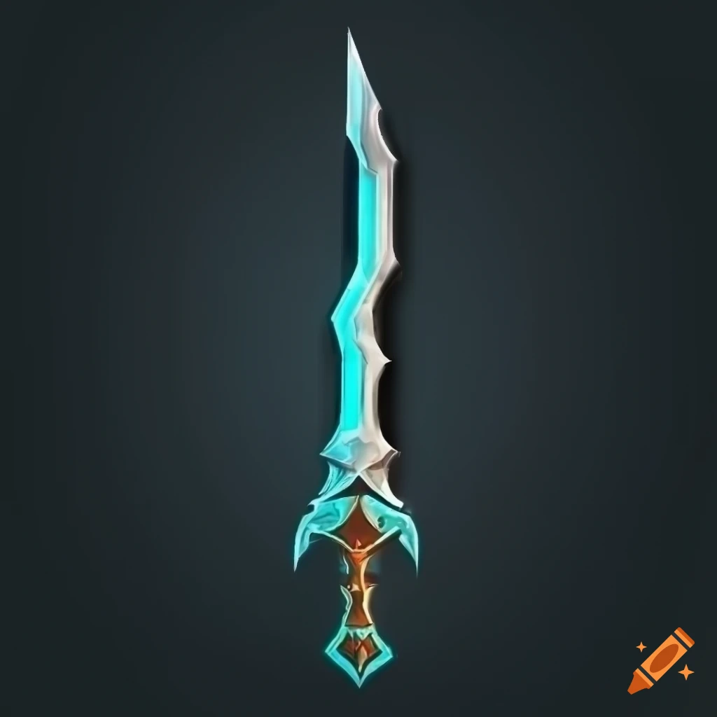 Mythic elite magic scimitar weapon with vertical symmetry on a black background