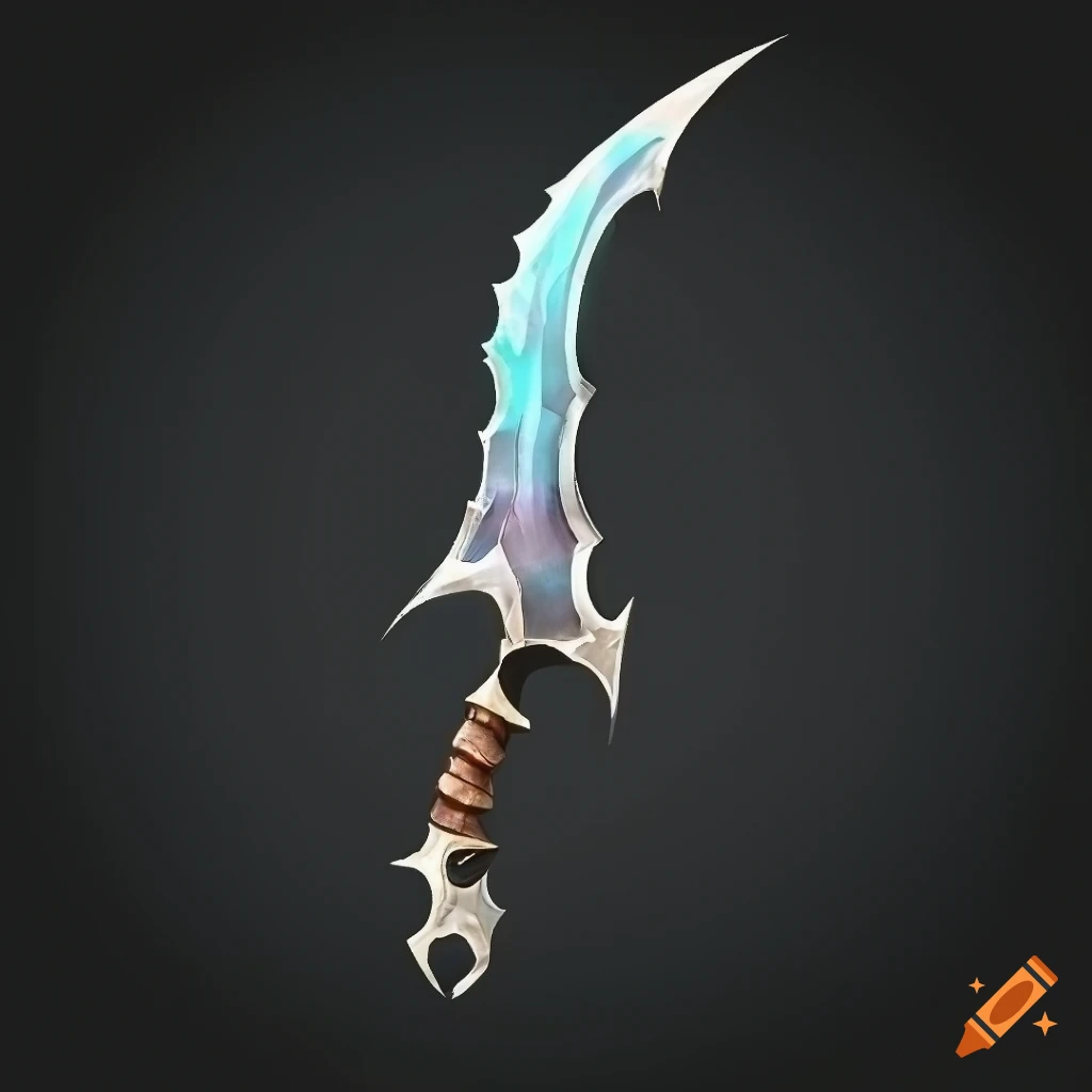 Mythic poison scimitar weapon with vertical symmetry and geometric design
