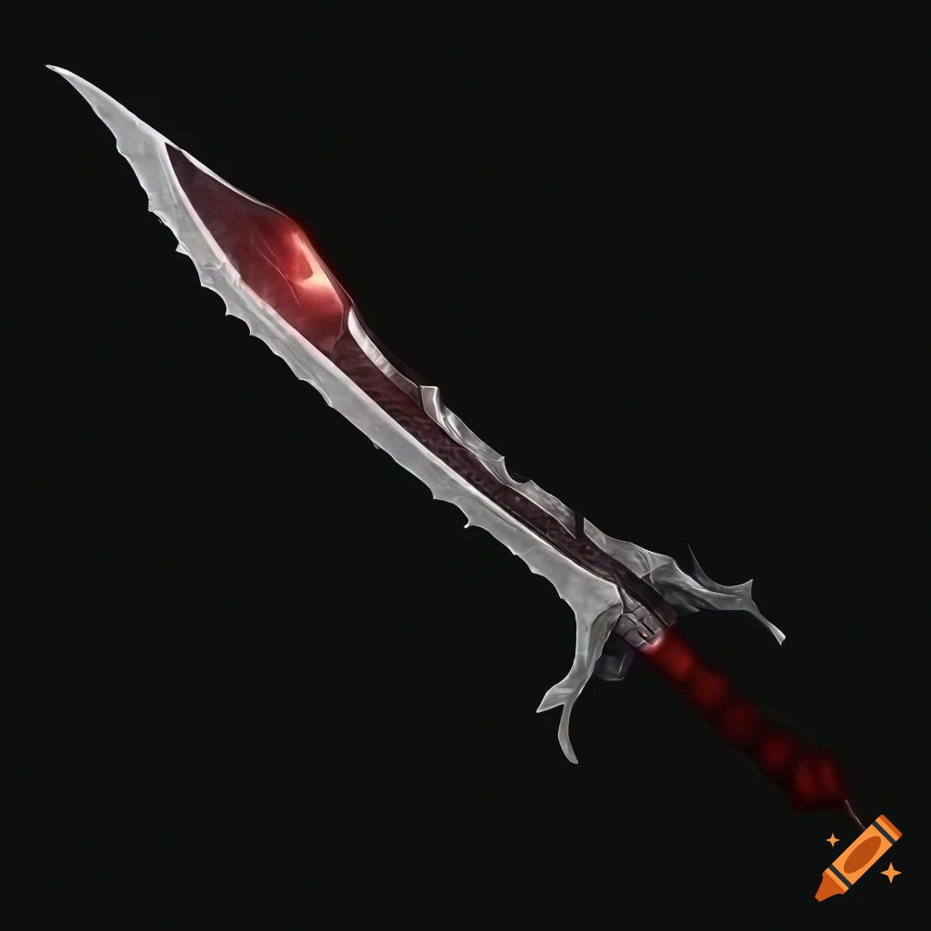Mythic poison scimitar weapon with vertical symmetry on black background