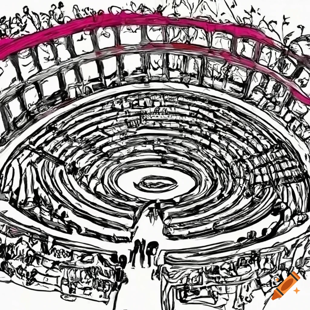 Teacher greeting students in an amphitheater while they throw roses